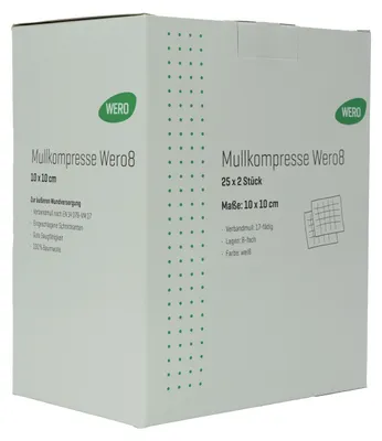 Produktbild von Mullkompresse Wero8 10x10cm, steril 25x2 Stk/Peelpackung