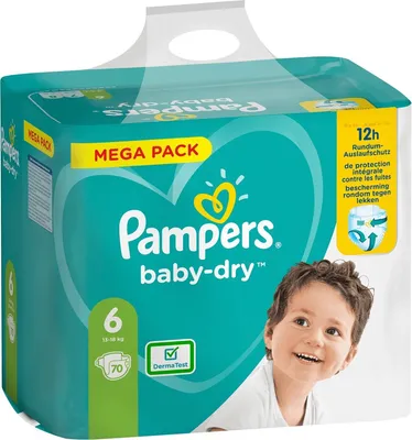 Produktbild von Pampers Baby-Dry 81715590, Junge/Mädchen, Windel mit Klebeband, 13 kg, 18 kg, Weiß, Velcro