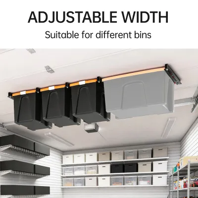Image de Étagère de rangement suspendue pour garage - Étagère à bacs en acier robuste à fixation au plafond, réglable, pour l'organisation du garage (5 pièces)