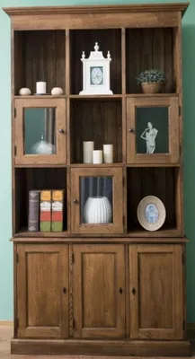 Produktbild von Casa Padrino Landhausstil Schrank Braun 130 x 50 x H. 240 cm - Massivholz Wohnzimmerschrank mit 6 Türen - Landhausstil Wohnzimmer Möbel