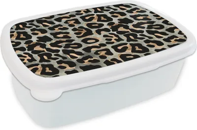 Produktbild von KitchenYeah® Lunchbox Brotzeit Brotdose 17x11 cm Pantherdruck - Schwarz - Braun - Luxus Kinder Brotzeitdose - Lunch Box - Kinder - Sandwich-Box - Schulbox - Lunch Boxen