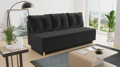 Produktbild von Schlafsofa Mico - Sofa mit Bettkasten, Couch mit Schlaffunktion, Bettfunktion, Bettsofa mit Bonell-Ferderkern, Velours (Schwarz (Kronos 07))