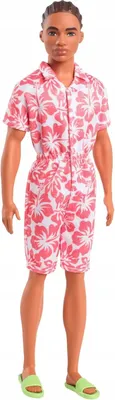 Produktbild von Barbie Fashionistas Ken-Puppe Nr. 235 mit Jumpsuit in Hawaii-Muster, grünen Sandalen und braunen Haaren, Modepuppe, Männlich, 3 Jahr(e), Mädchen, 298 mm, 0 g