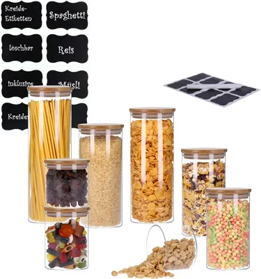 Produktbild von Vorratsdosen 8er Set, Glas, Bambusdeckel, luftdicht, für Küche