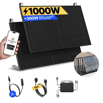 Produktbild von Balkonkraftwerk 1000W Solaranlage mit Balkon Halterung Steckerfertig Komplettset Photovoltaik Anlage 800W - onBasic, Kabellänge:5 m