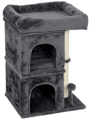 Productafbeelding van PawHut Kraboom, klein, 66 cm hoog. Kattenboom met 2 verborgen ruimtes, speelbal. Donkergrijs