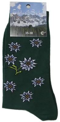 Produktbild von Uni Trachtensocken Edelweiß-Socken Blütenmuster Kurze socken, Größe:35-38, Farbe:Dunkelgrün