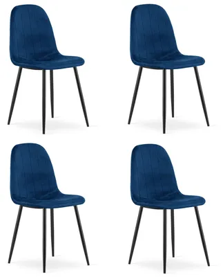 Image de Chaise - Leobert - Padva - Velours Bleu Marine/Pieds Noirs - 44,5 X 53 X 87 Cm - Lot De 4