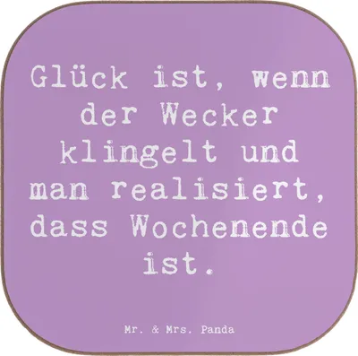 Produktbild von Mr. & Mrs. Panda Tassenuntersetzer Spruch Glück am Wochenende - Lavendeltraum - Geschenk, gläseruntersetzer, Untersetzer Gläser, Motivation, Lächeln, Tischuntersetzer