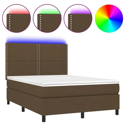 Productafbeelding van vidaXL Boxspringbed met matras en LED-verlichting, donkerbruin, 140x190 cm, stof