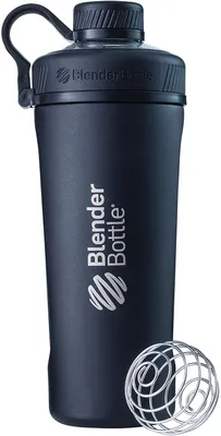 Produktbild von BlenderBottle Radian Edelstahl Trinkflasche, Thermoflasche mit BlenderBall, geeignet als Wasserflasche, Protein Shaker und Fitness Shaker, BPA frei, Doppelwandig, Vakuum isoliert - Schwarz