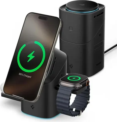 Produktbild von Spigen Essential EF223MS 3-in-1 QI2-Wireless-Ladegerät - Schwarz
