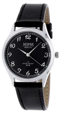 Produktbild von MPM-Quality Damenuhr Silber Zifferblatt Schwarz Lederarmband Ø 34 mm