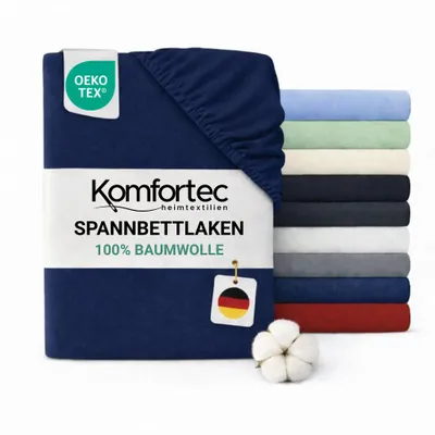 Produktbild von Komfortec Jersey Spannbettlaken 200x200 cm, 100% Baumwolle, Blau, KI-generiertes Bild