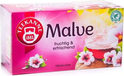 A box of Teekanne Malve Hibiscus tea.