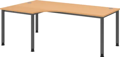 Produktbild von bümö Schreibtisch Serie-H - Nachbildung: Buche, Gestell: Graphit, Größe: Eckschreibtisch 200 x 120 cm