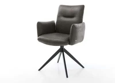 Produktbild von DELIFE Drehstuhl Jova-Flex mit Armlehnen Mikrofaser Anthrazit Vintage Kreuzgestell breit Schwarz 360° drehbar Wippfunktion Taschenfederkern