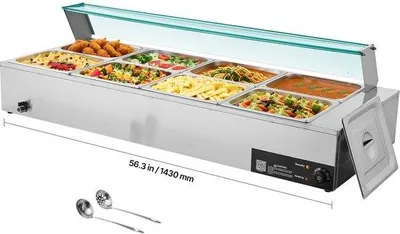 Obrázok produktu pre Ohrievač potravín Bain-marie - Ohrievač na polievku - S 8x 1/2 GN nádobami - Výkon 1,7 kW - Nerezová oceľ - Sklenený kryt - S naberačkou na polievku