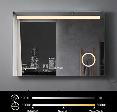 Produktbild von MIQU Badspiegel 80x60cm LED Badezimmerspiegel Wandspiegel mit 3-Fach Vergrößerung, Touch-Schalter, Digitaluhr [++]beschlagfrei IP44 energiesparend