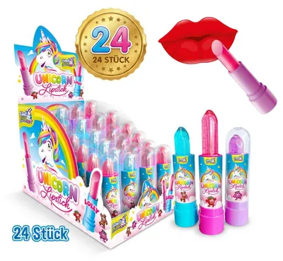 Obrázok produktu pre Sada 24 kusov lízankových rúžov s motívom jednorožca, značka Sweet Flash