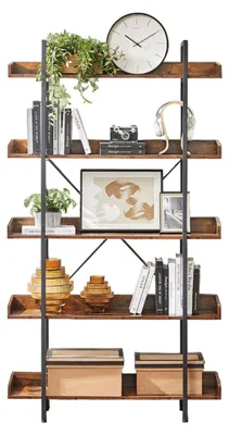 Image de Étagère bibliothèque marron et noir – Panneau de particules et acier – 100 x 28 x 178 cm