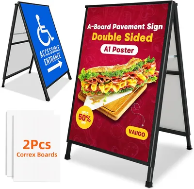 Productafbeelding van A1 bestratingsbord, A-bord, een frame, dubbelzijdig bestratingsbord, posterhouder, displaystandaard met 2 anti-verblindende hoezen en golfplaten voor