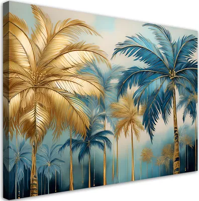Produktbild von Feeby - Leinwand Bilder - Goldene Palmen Abstrakt - 45x30 cm - Deko Wohnzimmer - Wandbilder Schlafzimmer - Deko Aesthetic - Wand Deko - Leinwand Groß - Deko Zimmer - Leinwandbilder XXL