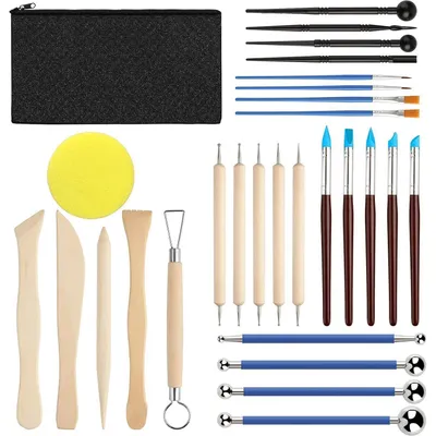 Productafbeelding van Keramiek gereedschap set, 29-delig. Inclusief: keramiek gereedschap, doe-het-zelf graveerset, modelleergereedschap voor klei en polymeerklei