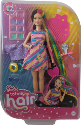 Produktbild von Barbie Totally Hair Puppe (schwarze/bunte Haare) inkl. Styling-Zubehör