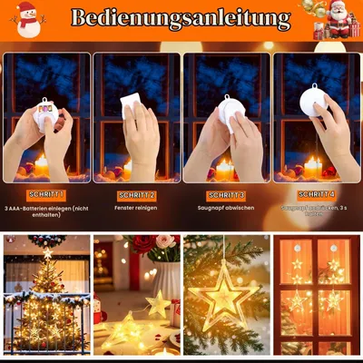 Produktbild von LED Weihnachtsbeleuchtung Fenster 2 Stück Warmweiß Batteriebetrieben mit Timer