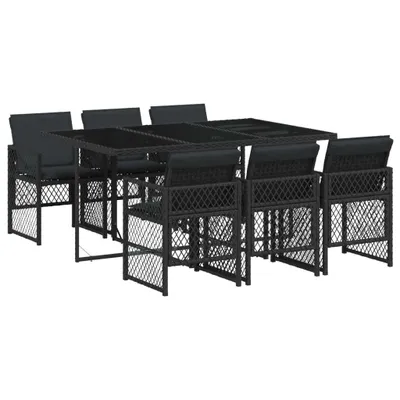 Produktbild von vidaXL 7-tlg. Garten-Essgruppe mit Kissen Schwarz Poly Rattan