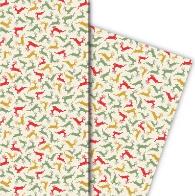 Produktbild von Weihnachts Geschenkpapier mit buntem Hirsch Mosaik, beige - G8233, 32 x 48cm