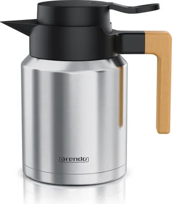 Produktbild von Arendo Thermoskanne 1,2L Edelstahl, Isolierkanne mit Holzgriff, Kaffeekanne doppelwandig, auslaufsicher, 1,2 l, 1200 ml, abnehmbarer Deckel, Quick-Tip-Verschluss, BPA-frei