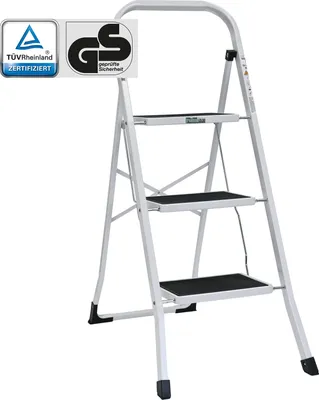 Produktbild von Trittleiter 3-stufig klappbar 150 kg Anti-Rutsch Trittflächen Klapptritt Leiter in weiß