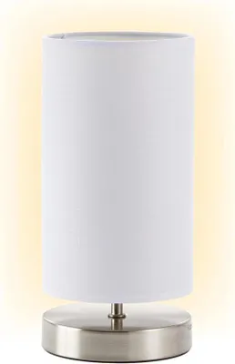 Obrázek produktu pro Stolní lampa - Bílá - 25,5 x 12 cm - Stínidlo z textilu s kovovým podstavcem - Pro vytvoření příjemné atmosféry