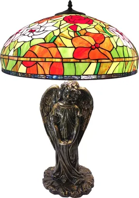 Produktbild von Clayre & Eef Tiffany Tischlampe Ø 55x85 cm Rot Grün Glas Rose