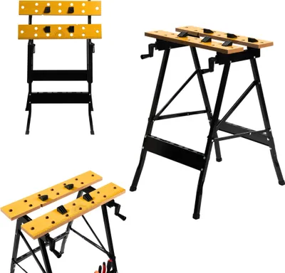 Produktbild von Klappbare Werkbank 100 kgFaltbarer Arbeitstisch mit Holzplatte und Stahlrahmen