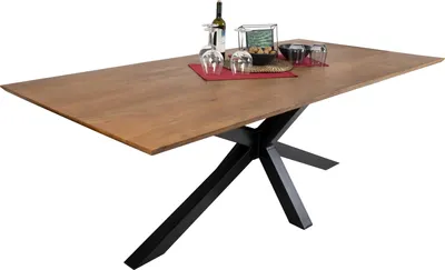 Produktbild von Esstisch 300x100cm Akazie massiv nussbaumfarben schweizer Kante Spider-Gestell ABBY
