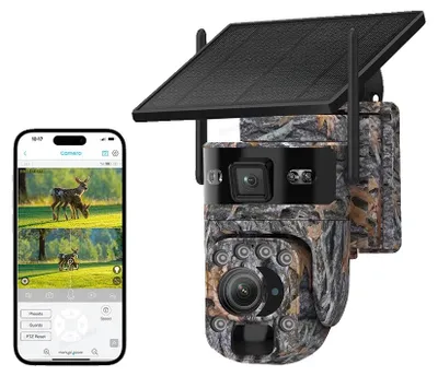 Image de Caméra solaire à batterie, zoom optique 20x, vision nocturne, carte Wi-Fi de 128 Go