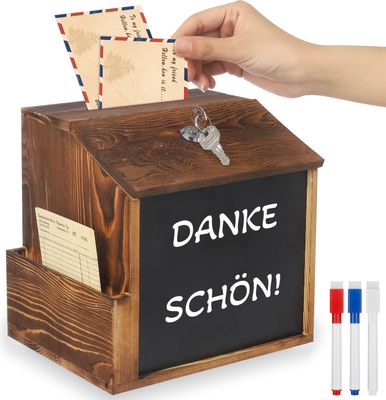 Vorschlagsbox, Spendenbox, Briefkasten zur Wandmontage, Mailbox mit Schloss, Sammelbox, Schlüsselbox aus Holz, 21x16.5x20cm