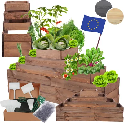 Produktbild von MODO24 Hochbeet Holz, Pflanzkasten, Massivholz, Kiefer, Kräuterbeet, Blumenkasten, Garten, Terrasse, 54x117x30 cm, Braun, ZP09