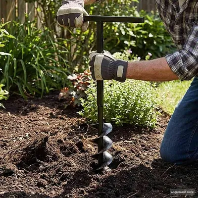 Produktbild von Erdbohrer mit Griff 80 mm, Schneckenbohrer Spirale für Garten Boden Pflanzen, Verlängerungsrohr Set 5 m, 1 Erdbohrer mit Griff und 4 Verlängerungsrohren
