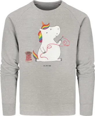 Produktbild von Mr. & Mrs. Panda Baumwoll Pullover Einhorn Näherin Größe L - Heather Grey - Geschenk, Einhörner, Basteln, Sweatshirt, Pulli, Nähen, Häkeln, Unicorn, Sweater
