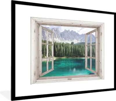 Produktbild von MuchoWow® Gerahmtes Poster Aussicht - Italien - Gebirge 80x60 cm - Poster mit Schwarzem Bilderrahmen Wandposter Rahmen Foto Bilder - Schlafzimmer-Dekorationen - Fotoposter