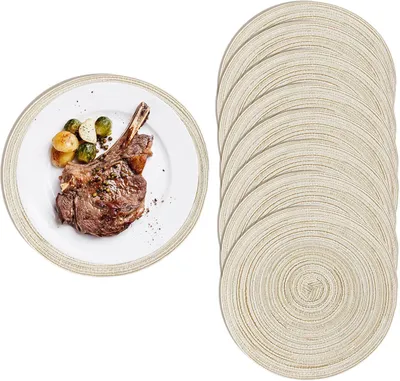 Produktbild von Rundes Tischset 38 cm, 8er Set, Geflochten, Abwaschbare Platzdeckchen in Beige