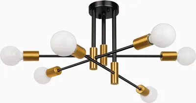 Image de plafonnier noir à 6 lumières, douille de lampe de personnalité créative nordique à branches