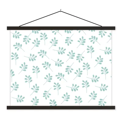 Produktbild von MuchoWow® Textilposter Blätter - Muster - Blau 150x113 cm mit holzfarbenen Rahmen - Poster