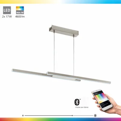 Produktbild von EGLO Fraioli-C, Intelligente Hängeleuchte, Bluetooth, Satinierter Stahl, Weiß, Aluminium, Kunststoff, 2700 K, 6500 K