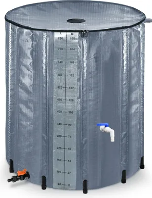 Produktbild von UISEBRT 750 Liter Faltbare Regentonne Regenwassertank Regenwassertonne mit Abflussventil und zusätzliche Skala für präzise Wasserstands, Anthrazit