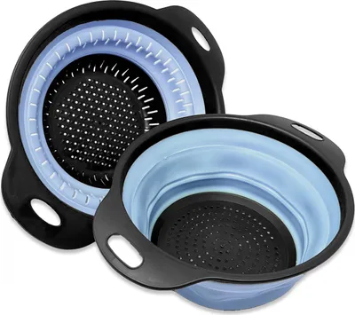 Produktbild von 2er Set Silikon Küchensieb faltbar Sieb Nudelsieb Seiher Abtropfsieb Camping Blau